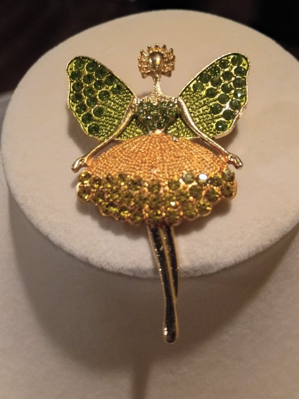 Ballerina Brooch Articulated Sweet Green Rhinestone Fairy Dancer